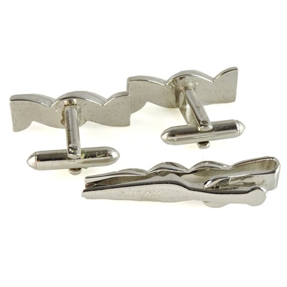 Swank Vintage Swirl Cufflinks Set with Matching Tie Bar Clip - Picture 2 of 4